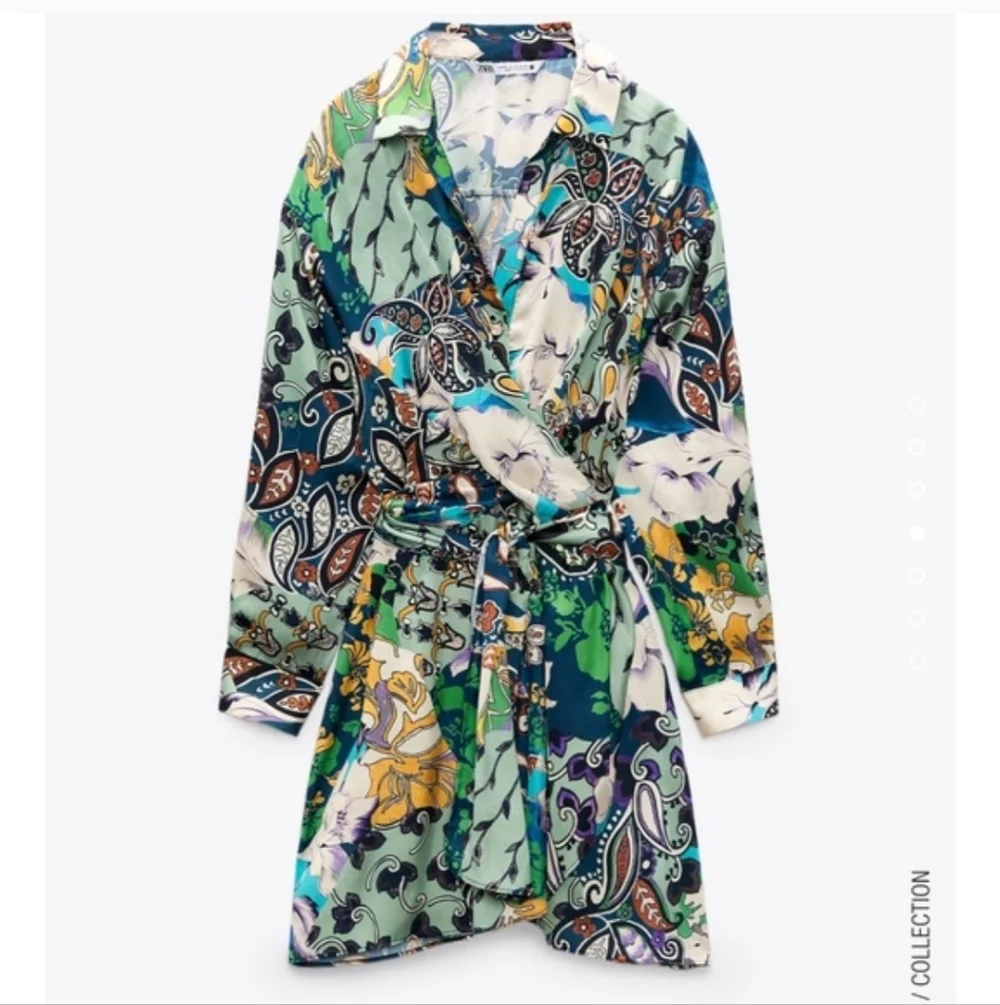 Zara Patchwork Print Satin Effect Multicolored Dress NWT - Picture 3 of 11